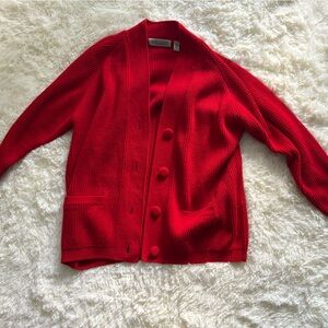 Vibrant Red Sturdy Button-Up Cardigan
